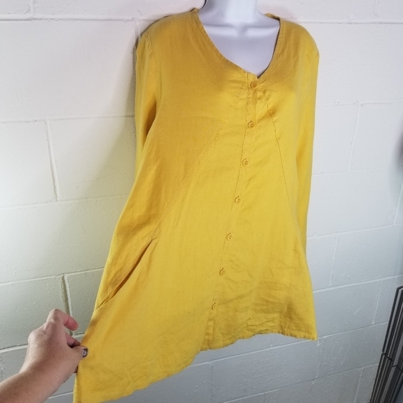 FLAX yellow linen long sleeve oversized lagenlook tunic - Picture 7 of 9